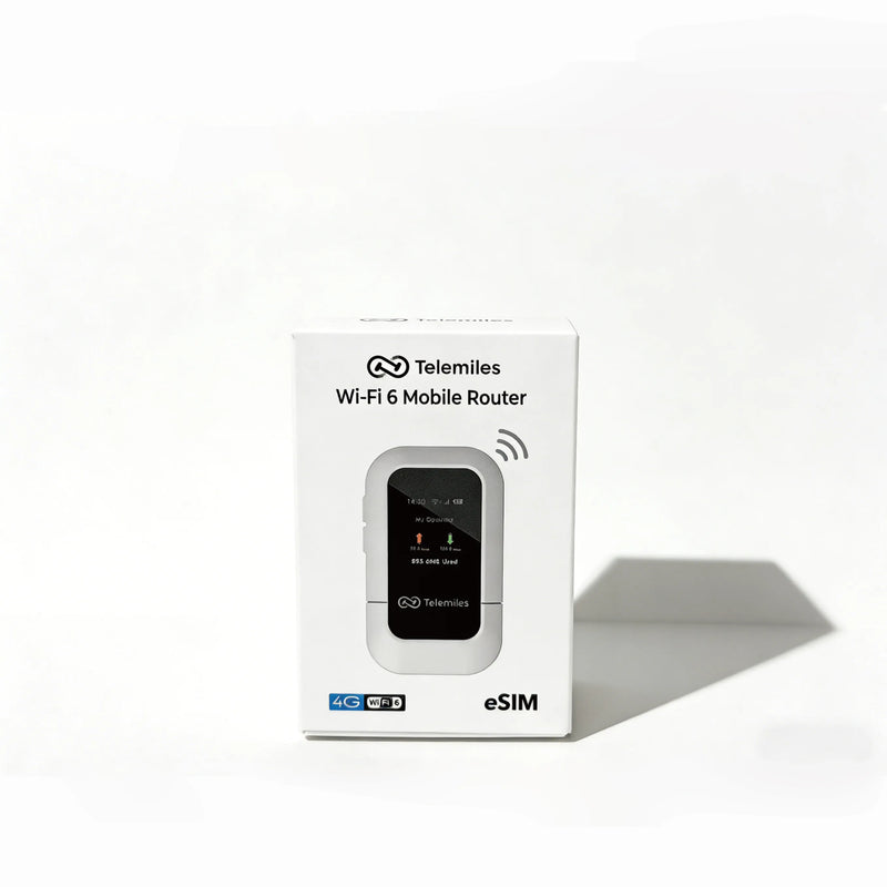 Telemiles M47 4G Portable MiFi retail packaging box showing front view