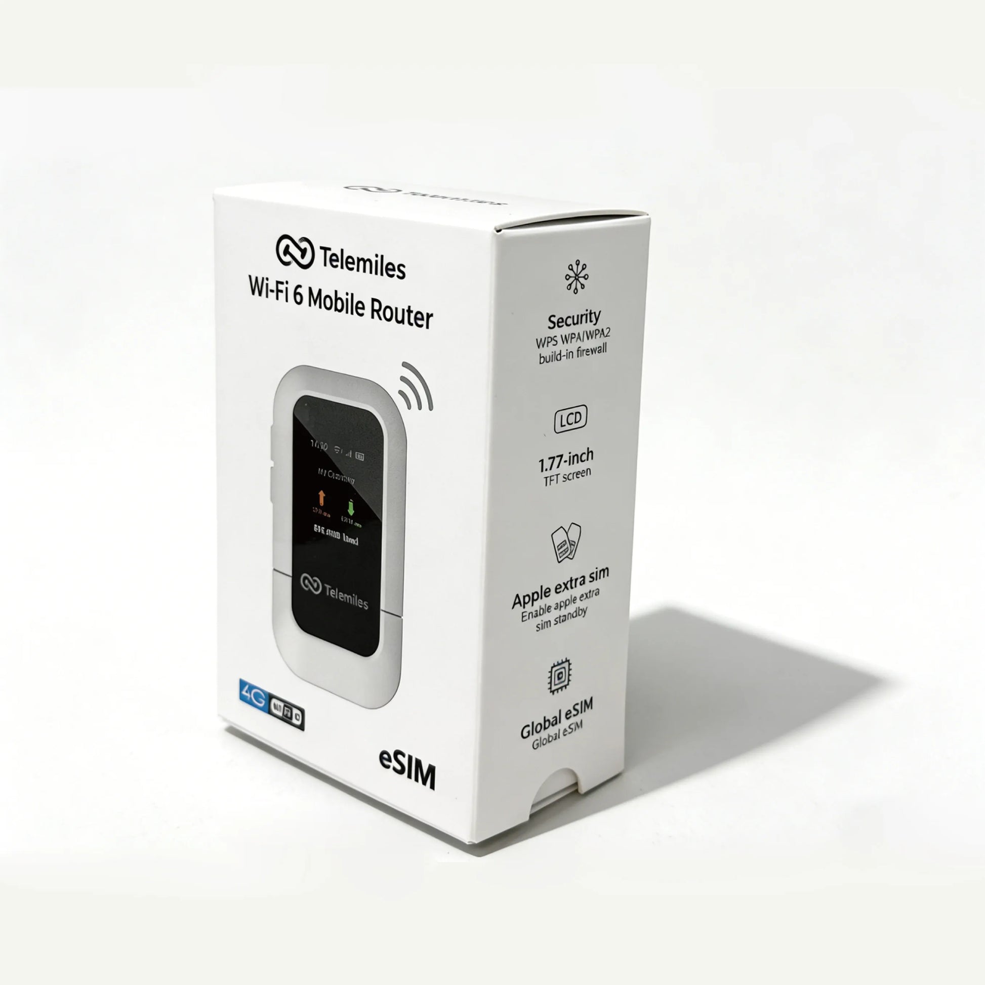 Side view of M47 4G router packaging displaying key product specifications and certifications