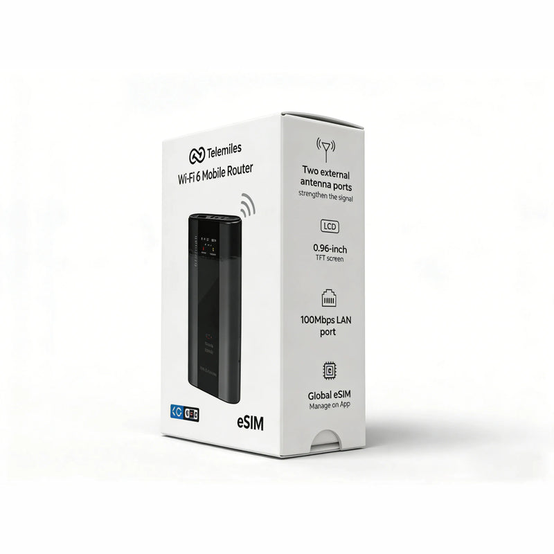 Side profile of M53 4G router packaging showing key technical specifications and network bands.