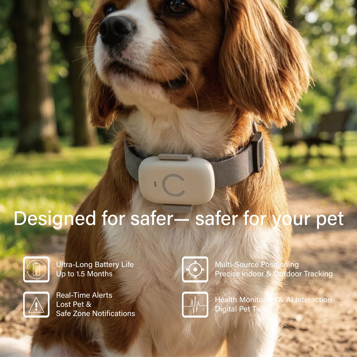 Telemiles Pet Tracker with real-time GPS, lightweight design and app monitoring for pets.
