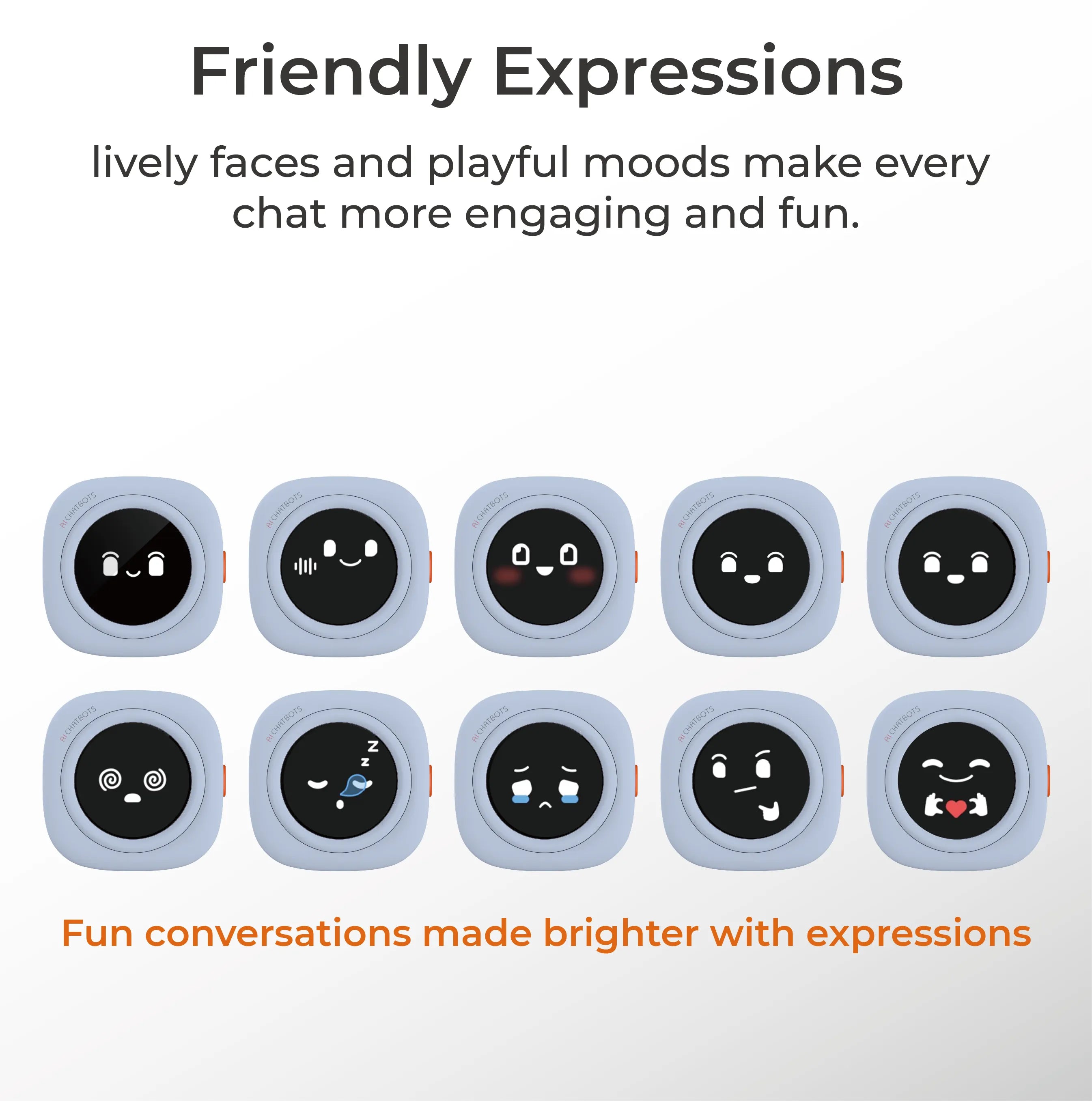 AI Chatbot shows cute animated face expressing emotions and personality.