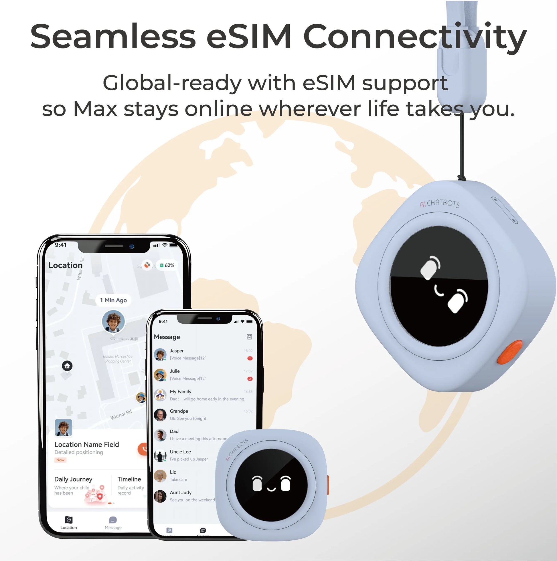AI Chatbot with global eSIM connectivity for seamless communication.