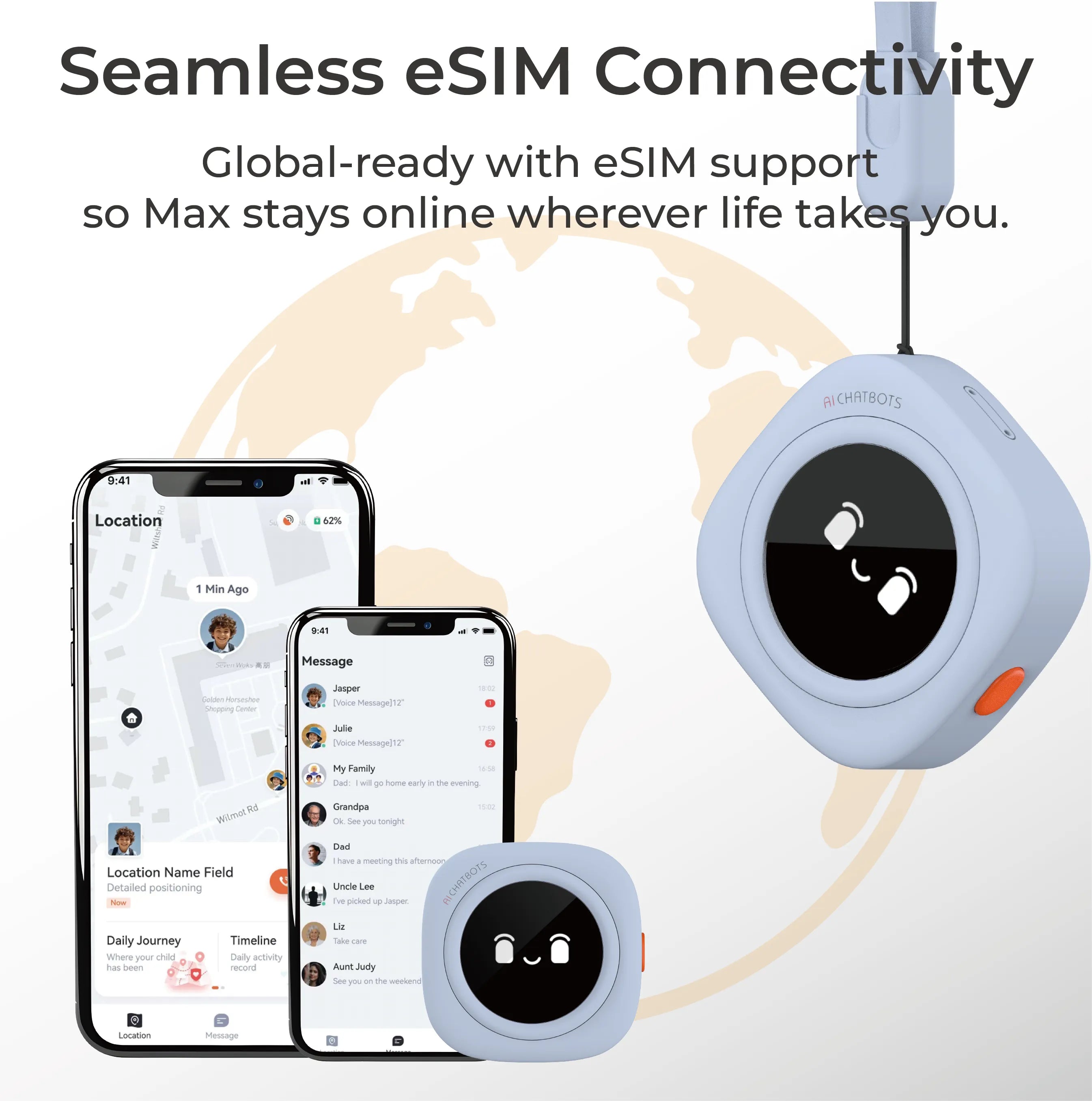 AI Chatbot with global eSIM connectivity for seamless communication.