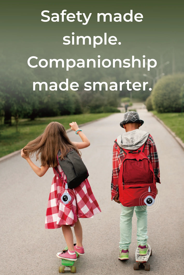 Student carrying Telemiles tracker for real-time GPS location and school safety.