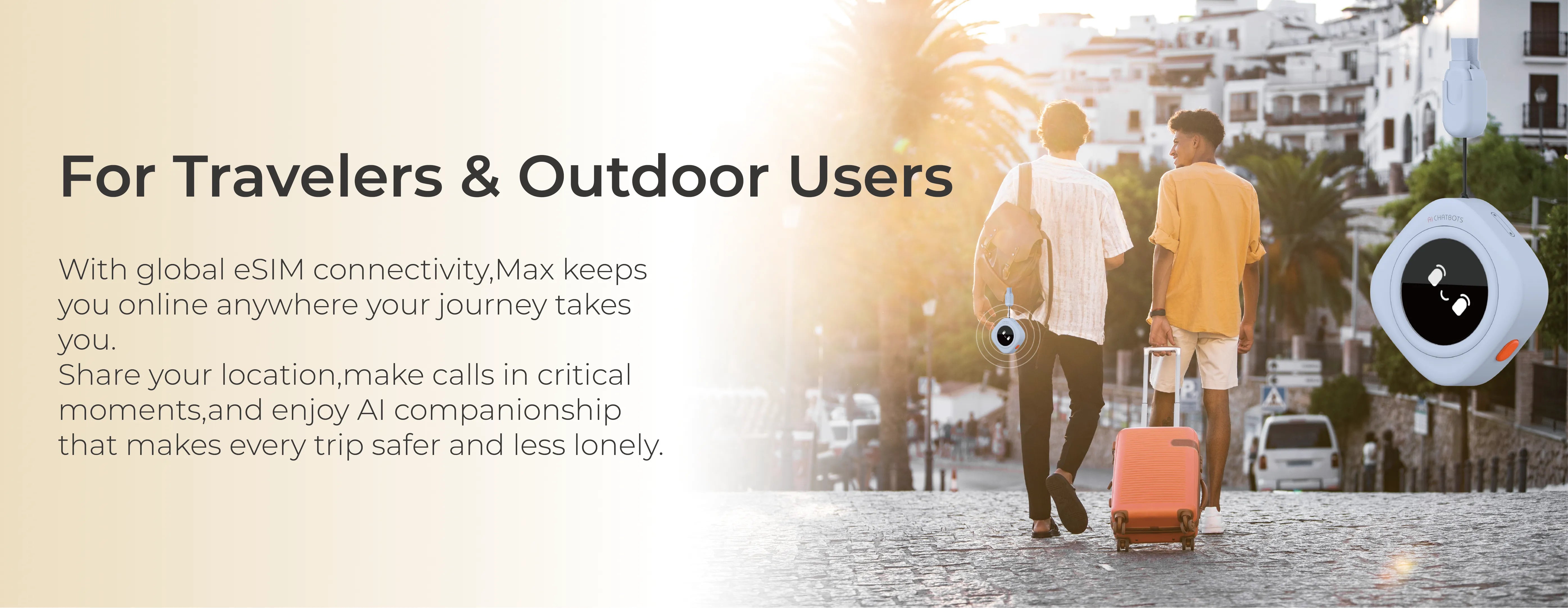 Traveler using Telemiles device foe WiFi and GPS tracking during international trips.