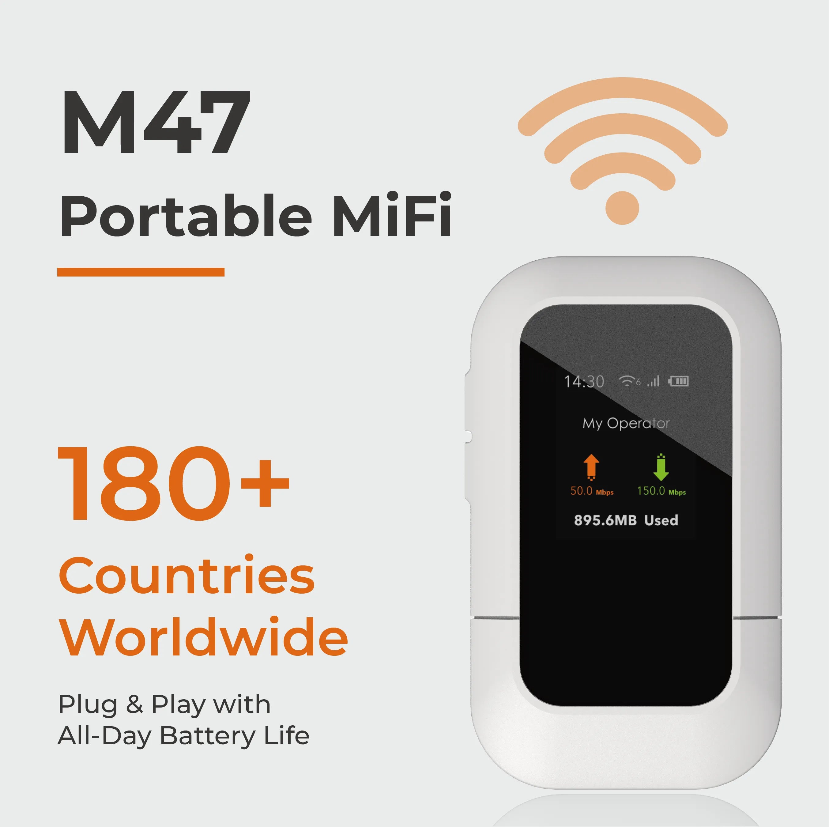 M47 Portable MiFi device front view – compact travel hotspot with 4G LTE