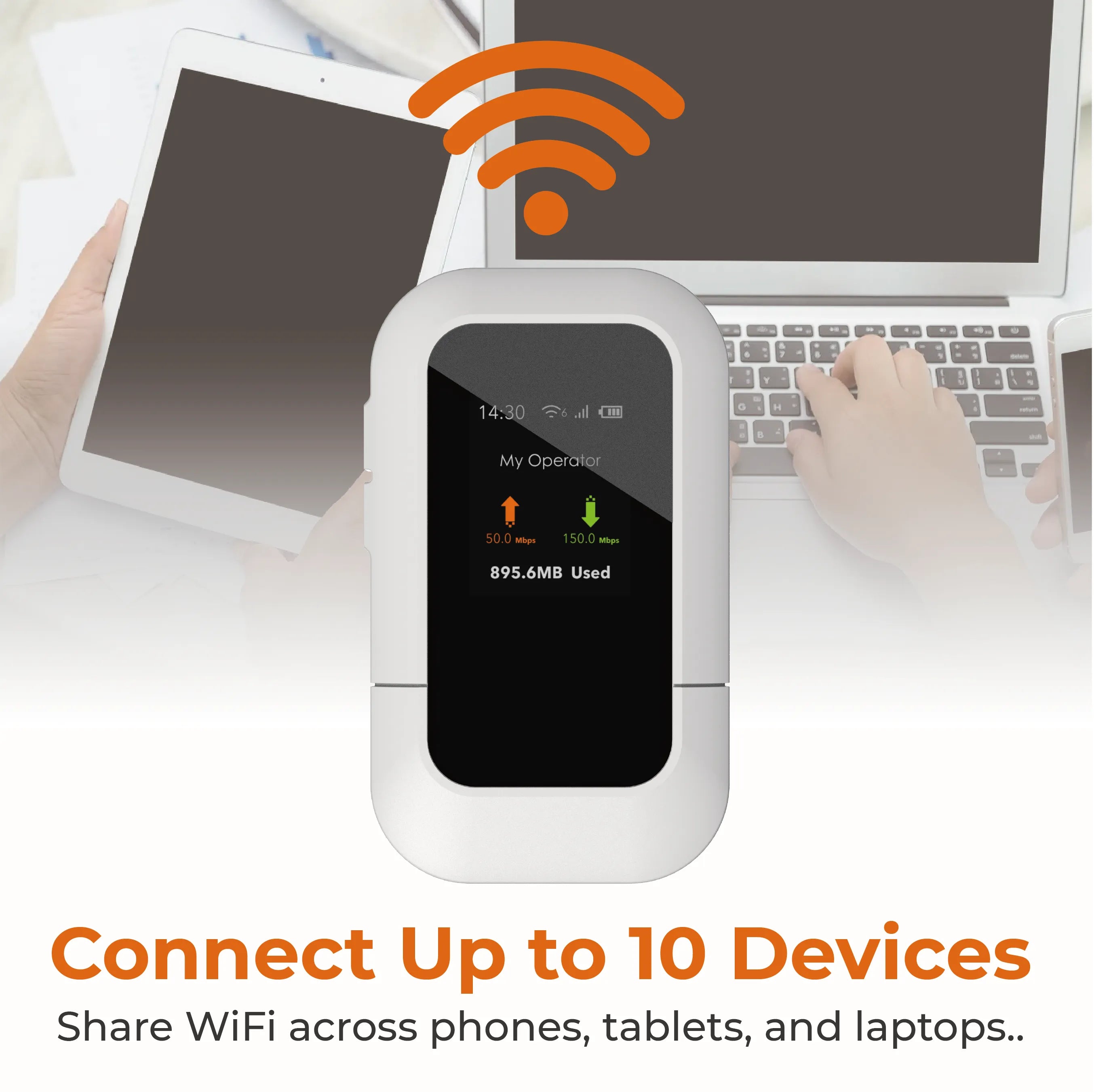 M47 Portable MiFi with smartphone, tablet and laptop - connect up to 10 devices