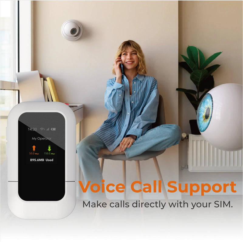 M47 Portable 4G MiFi showing smart call and messaging functions -stay connected anytime, anywhere.