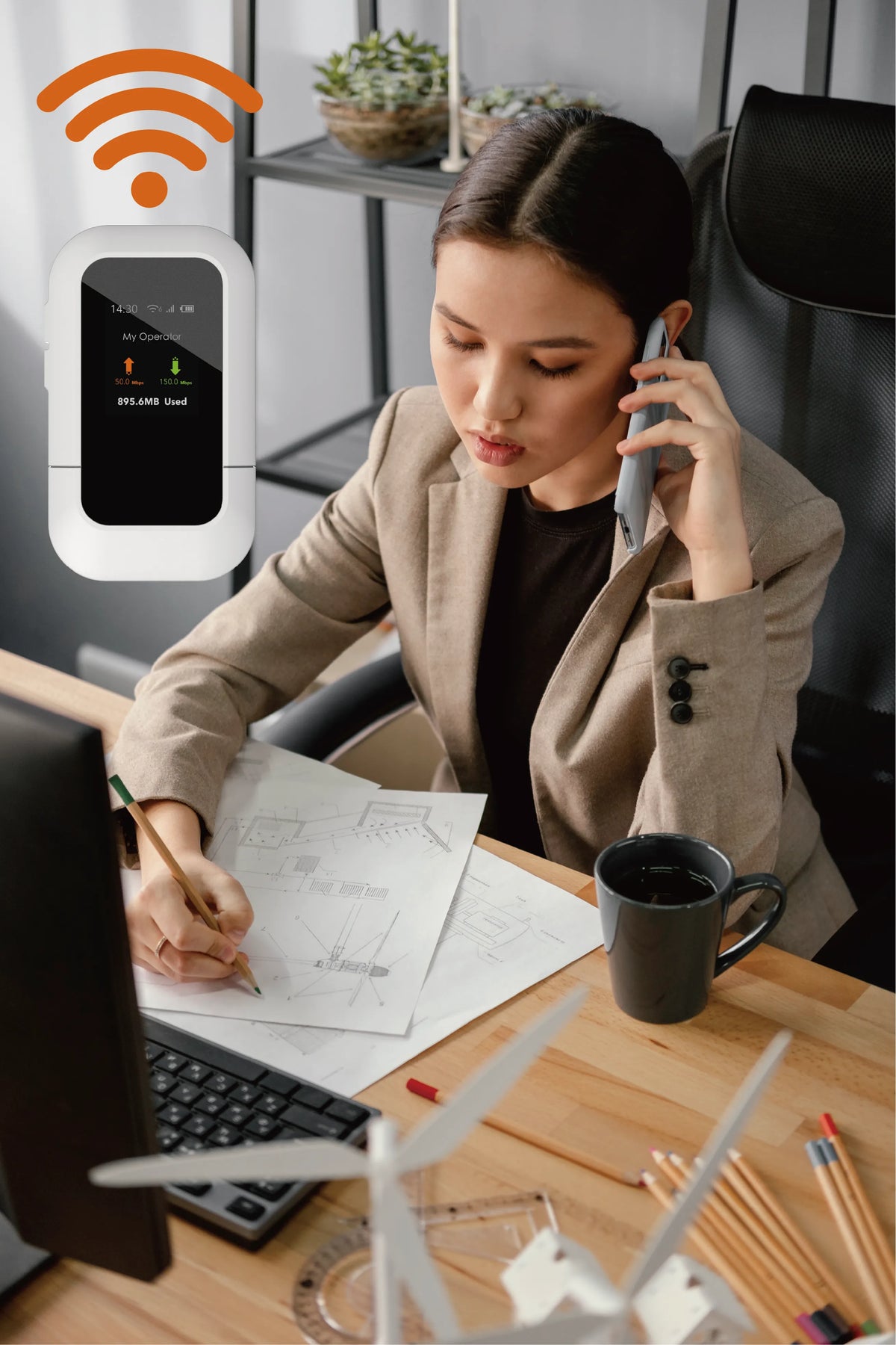 Remote work made easy with M47 Portable MiFi — providing fast, stable 4G WiFi for laptops and tablets anywhere.