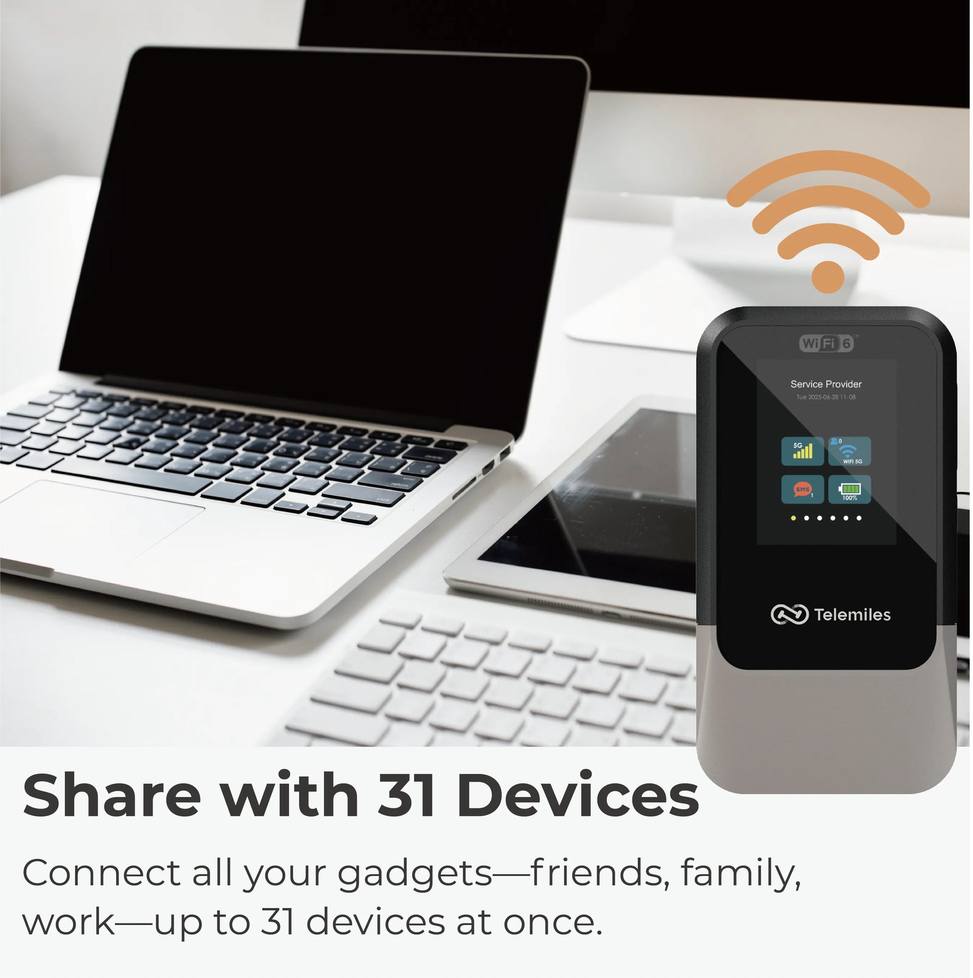 M52 5G Portable MiFi supports up to 31 connected devices simultaneously