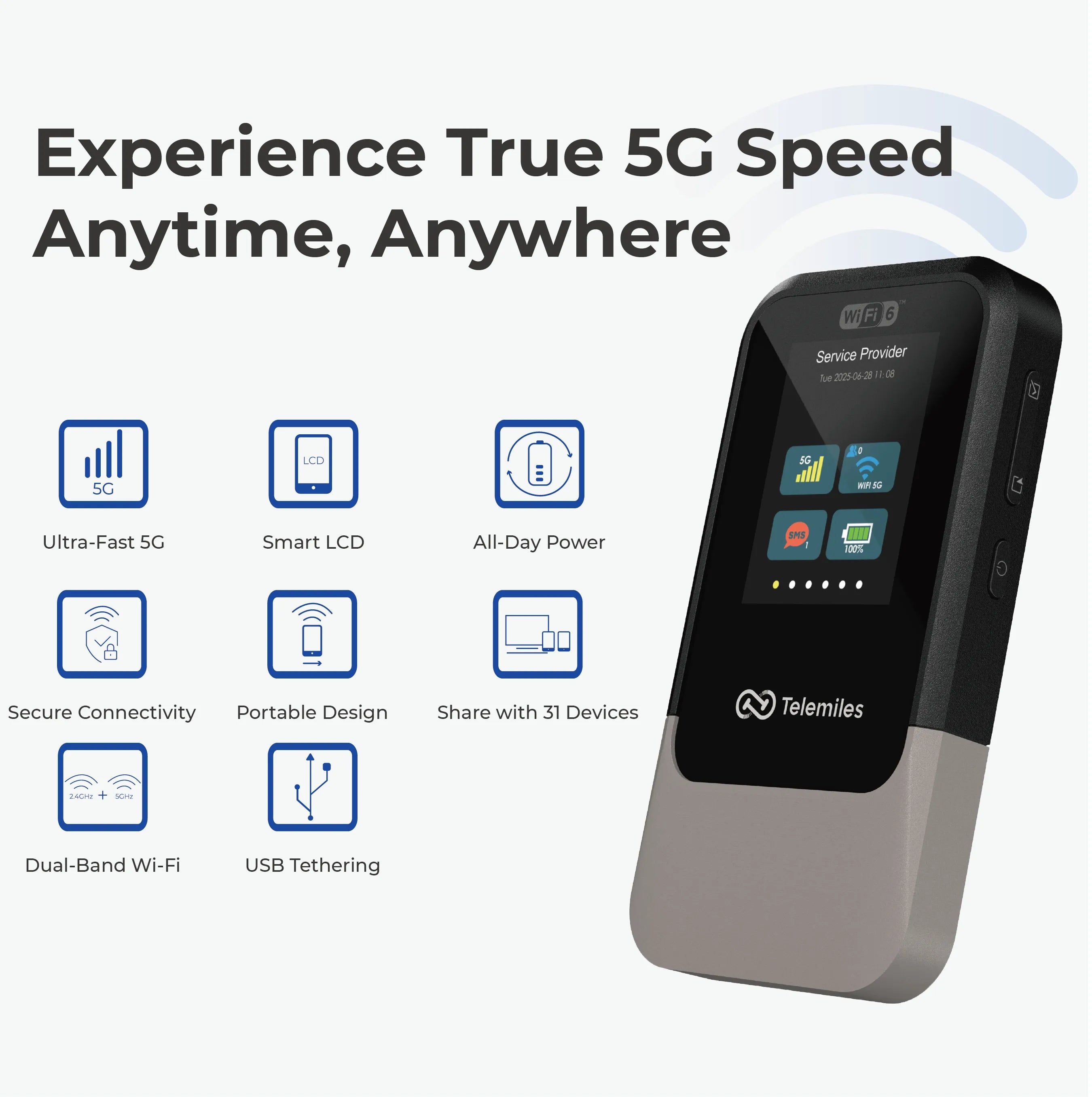 High-speed 5G connection and dual-band Wi-Fi features of M52 Portable MiFi