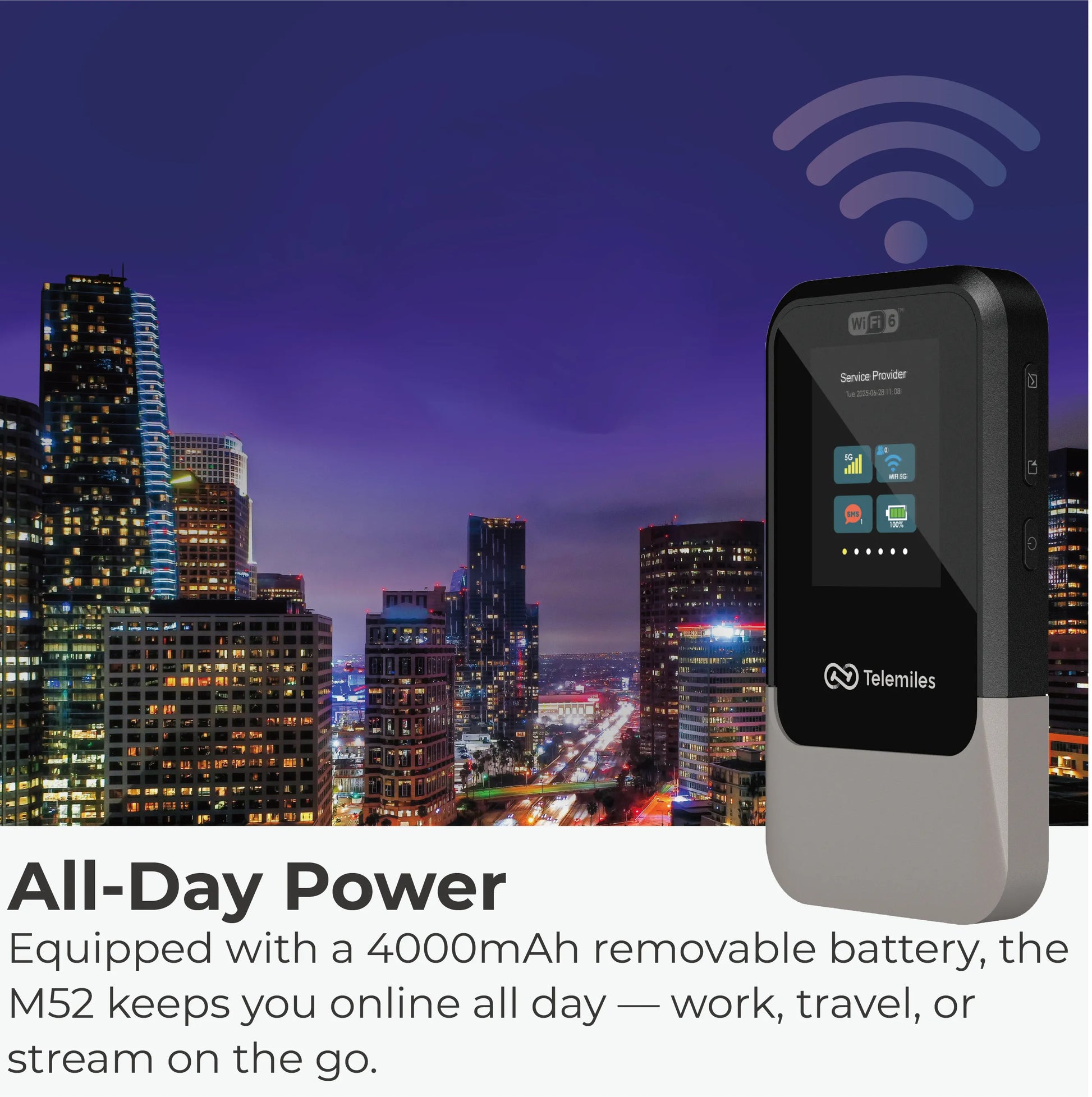 Long-lasting battery of M52 5G MiFi for all-day connectivity