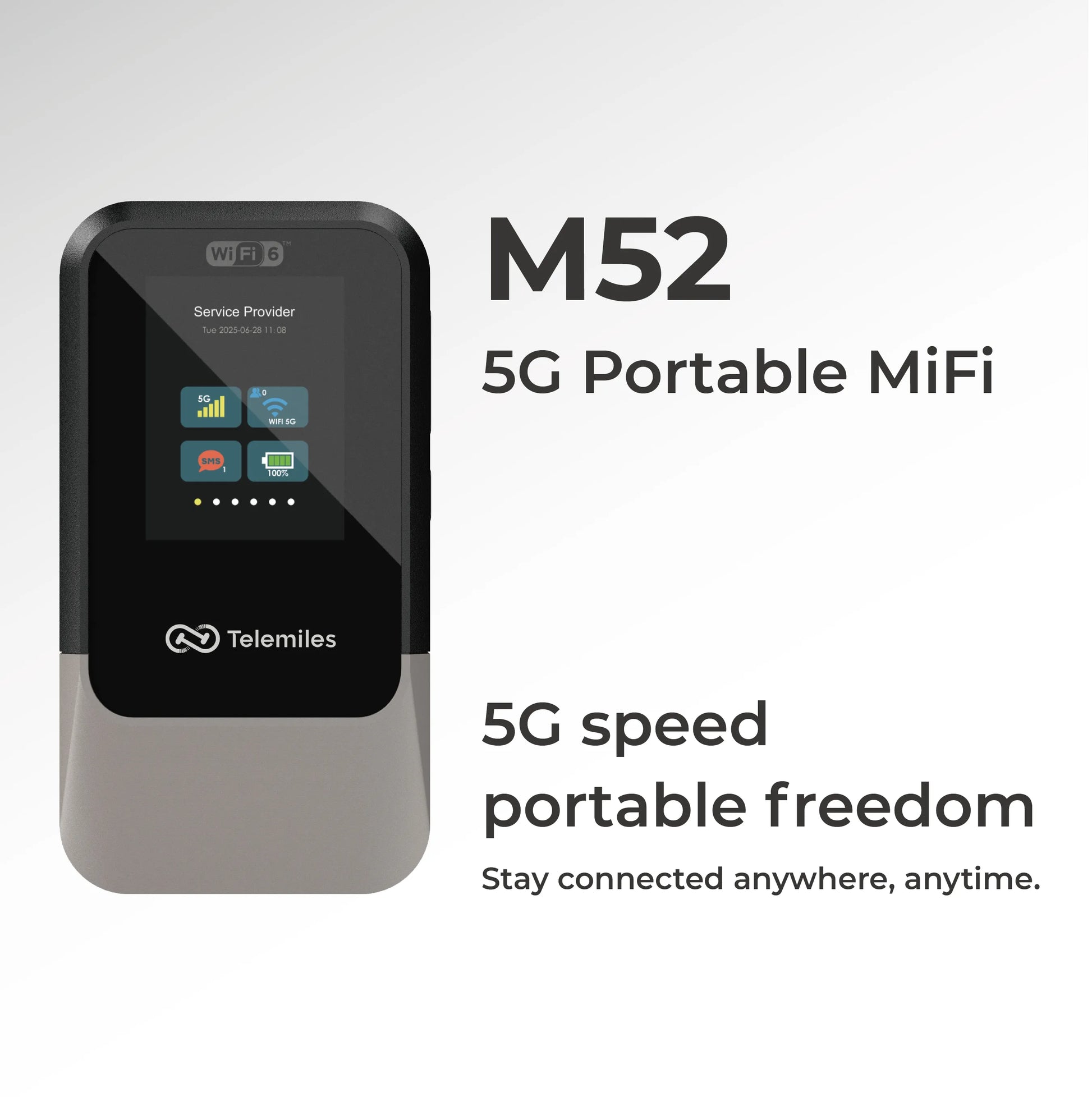 Front view of Telemiles M52 5G Portable MiFi Device