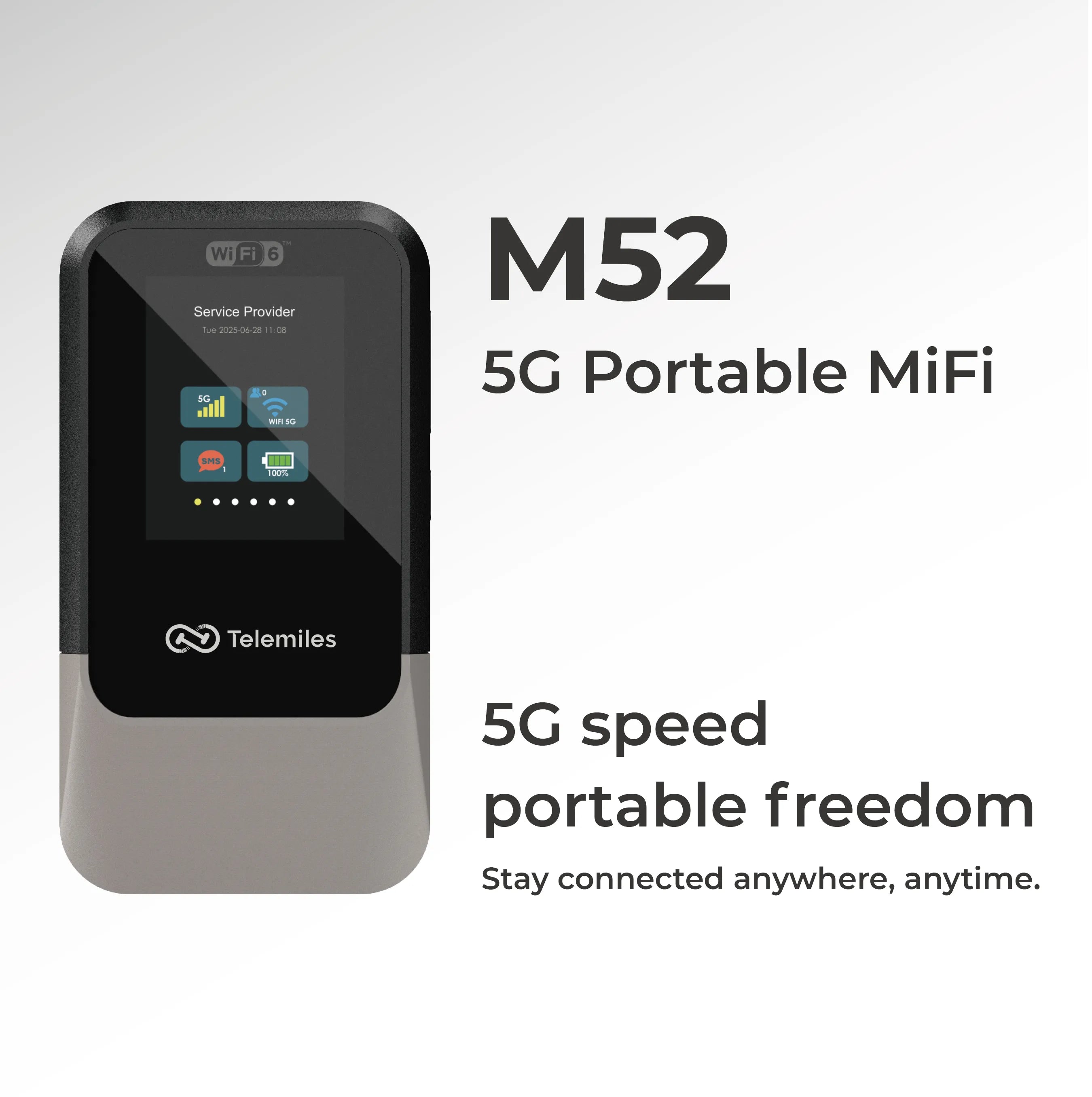 Front view of Telemiles M52 5G Portable MiFi Device