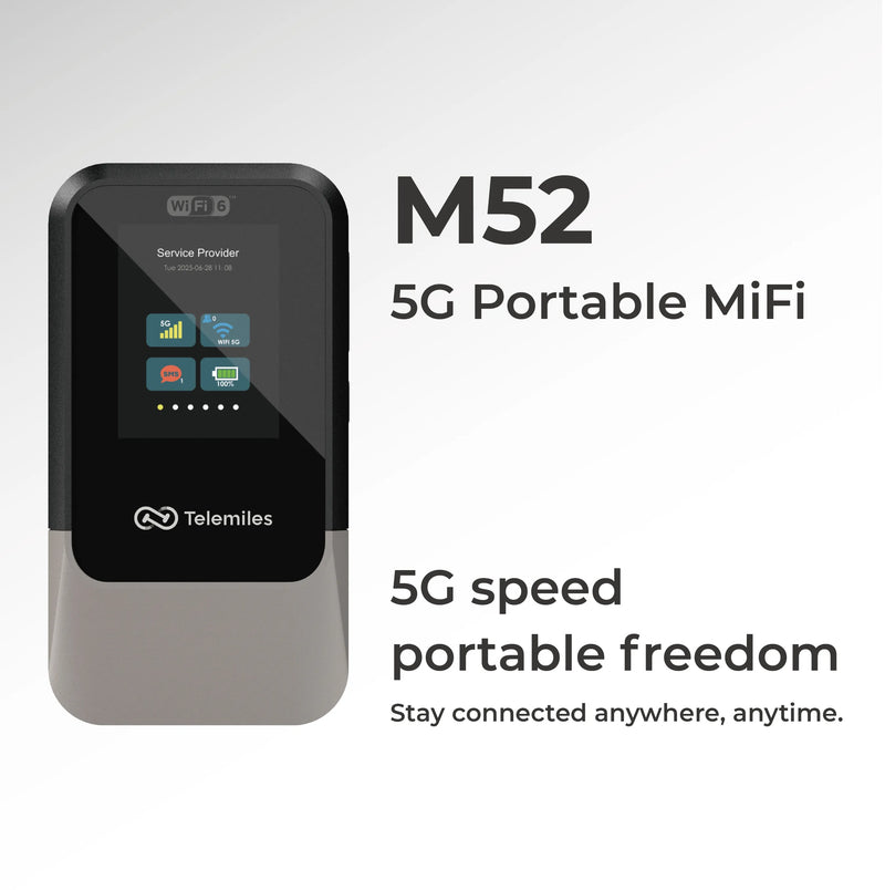 Front view of Telemiles M52 5G Portable MiFi Device