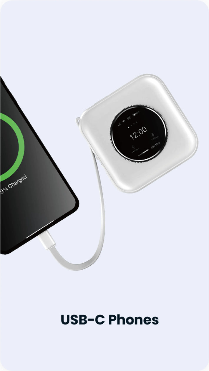 ONE power bank charging a smartphone via USB connection, fast and reliable.
