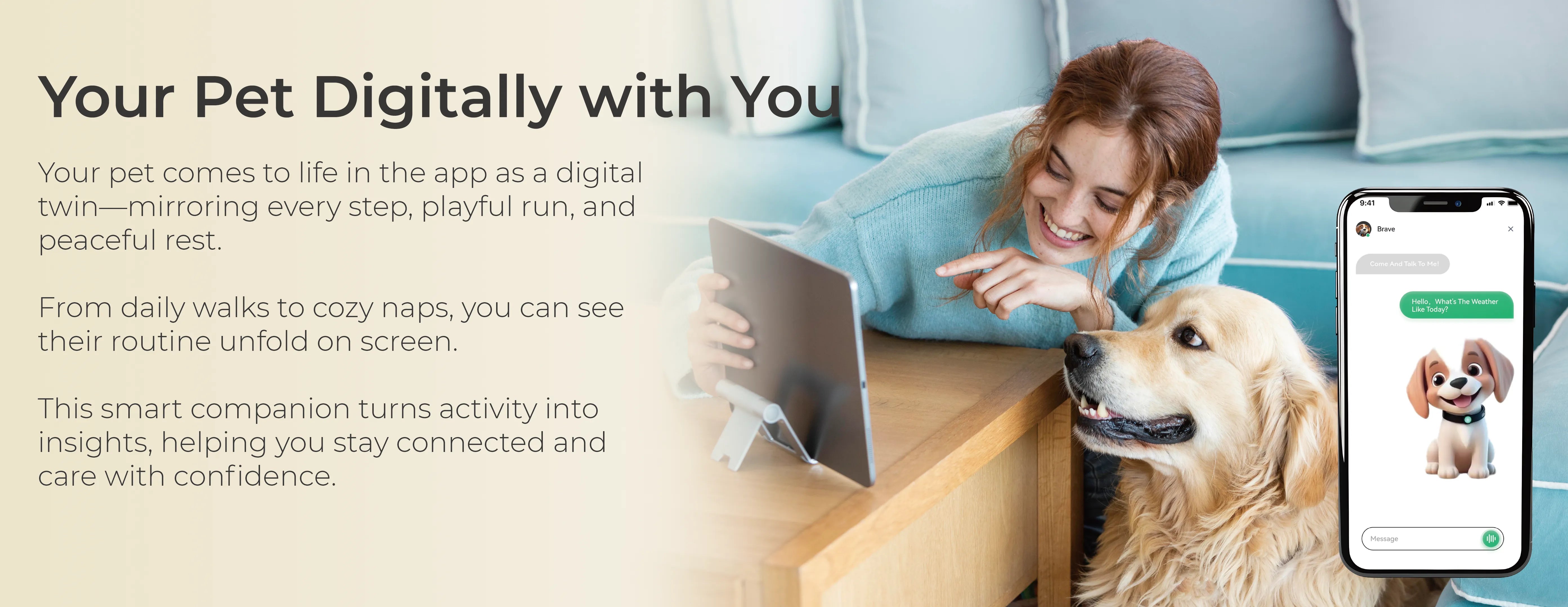 Pet Tracker smart device with virtual pet feature for fun interaction and companionship.